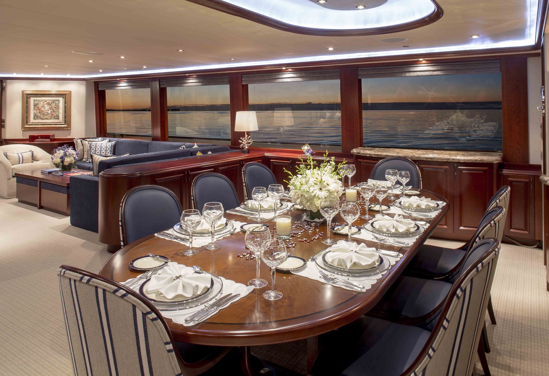 plan a yacht for charter dining room