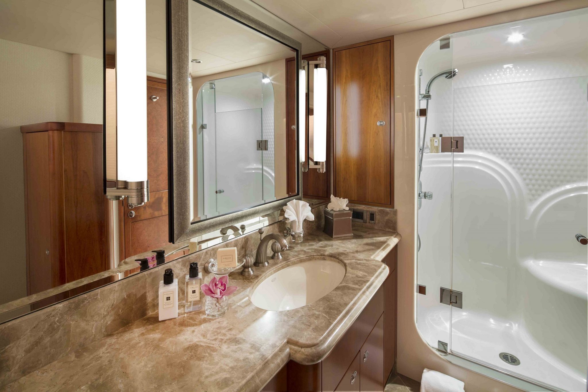 plan a yacht for charter guest bathroom