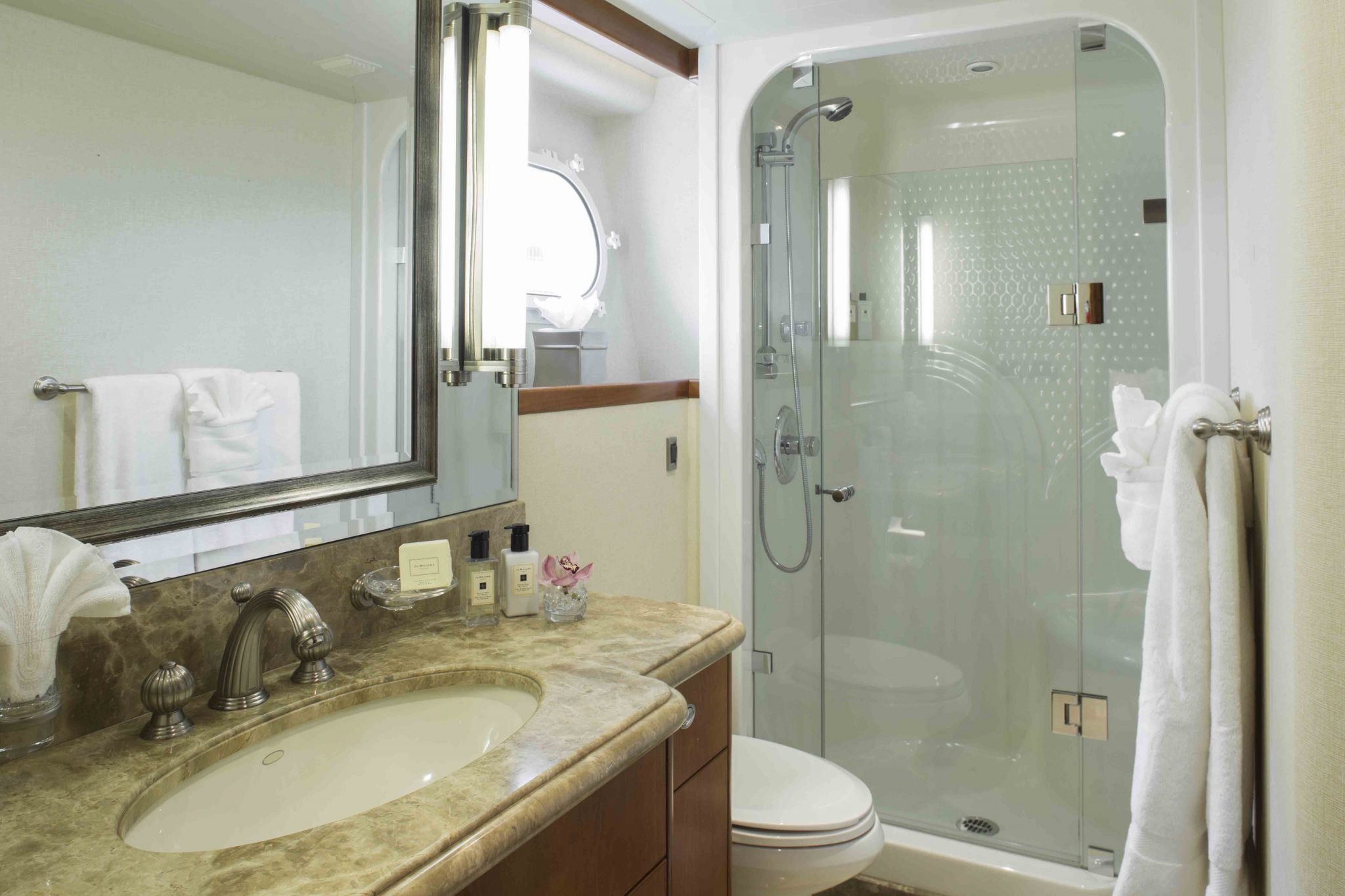 plan a yacht for charter guest bathroom