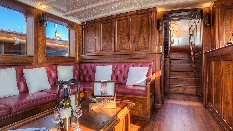 Lounge area on S/Y TRINAKRIA yacht for charter