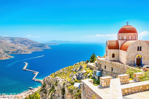 Hillside town on luxury yacht charter Greece