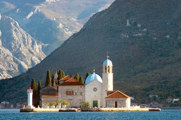 Church on island spotted on luxury yacht charter in Montenegro