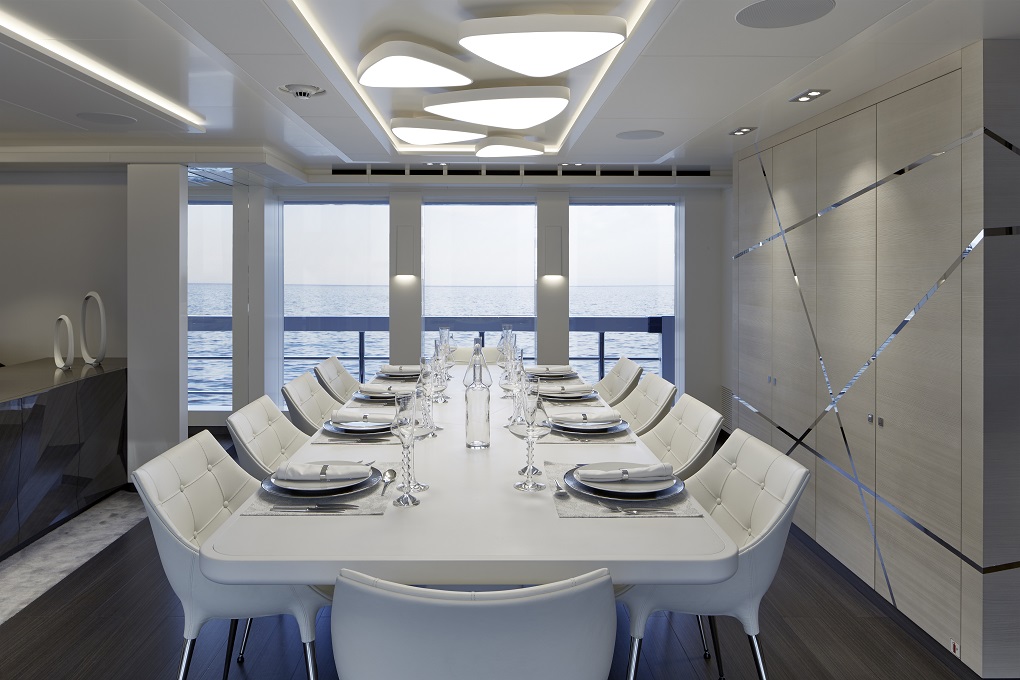 m/y home yacht for charter dining area