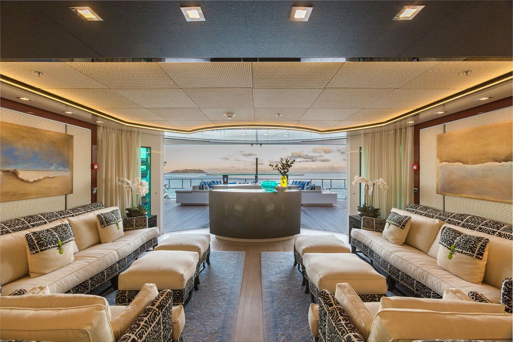 Living room and open bar outdoor area with sea view Party Girl yacht Yachtzoo