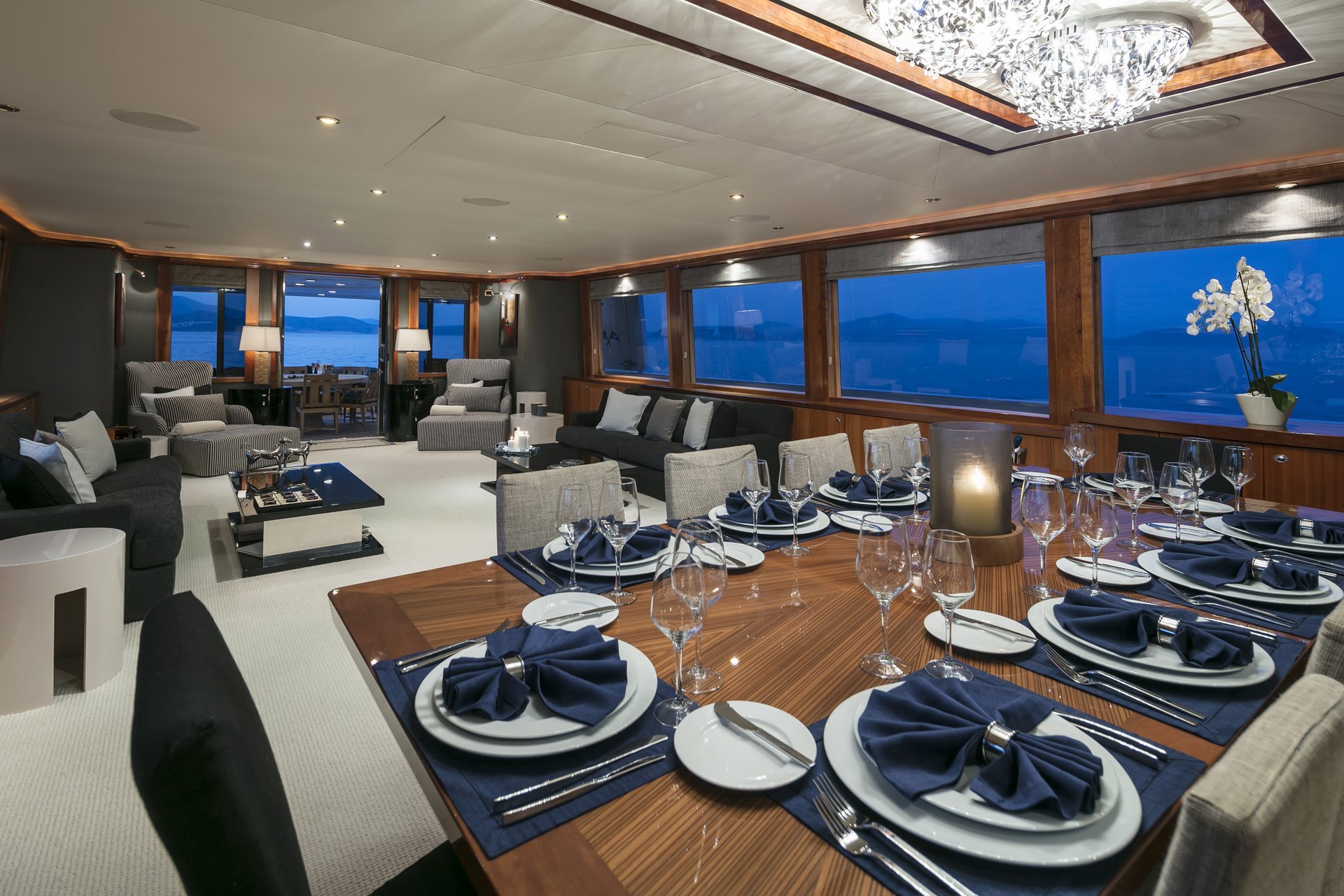 m/y endless summer yacht for charter indoor dining table