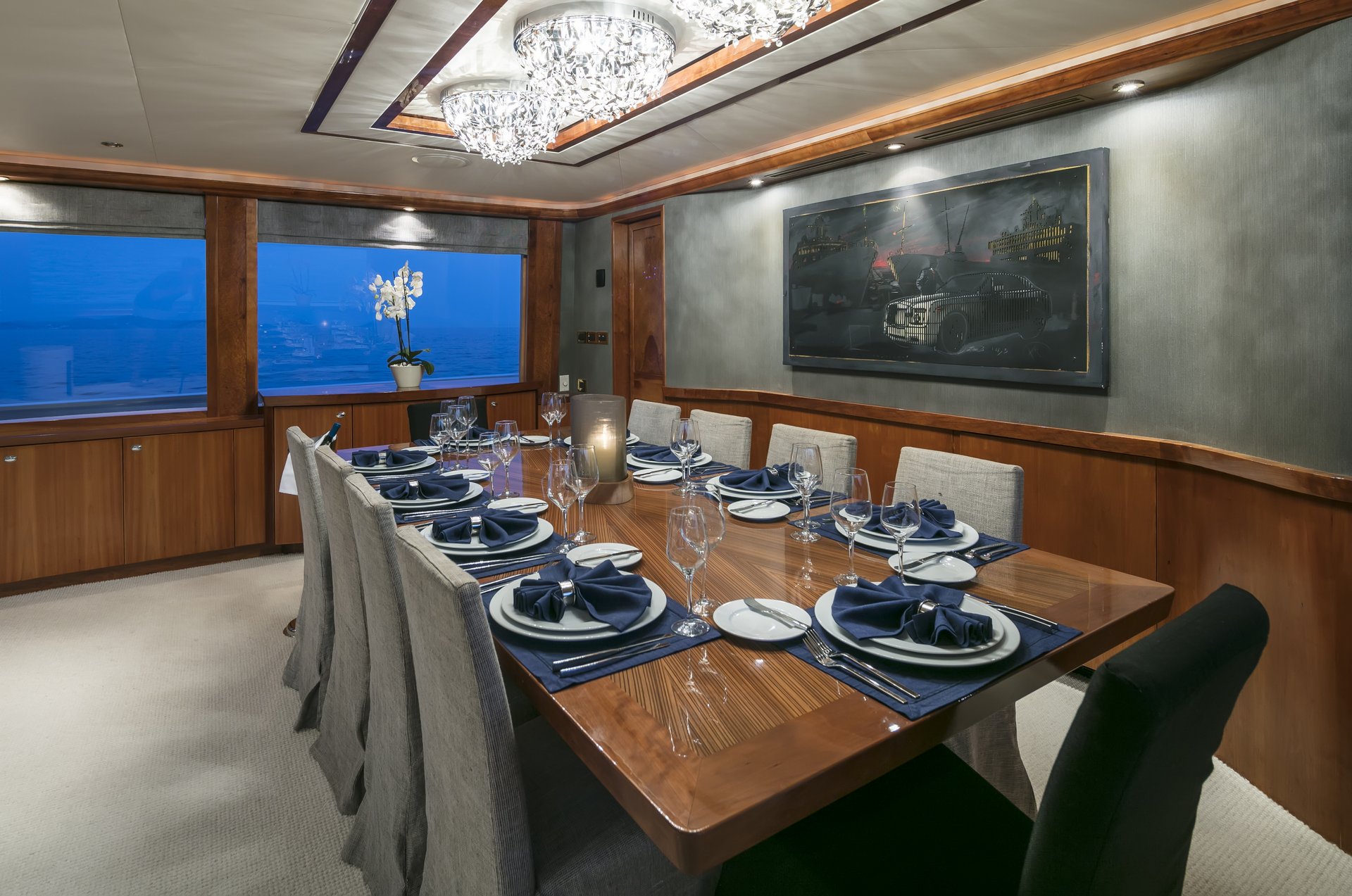 m/y endless summer yacht for charter set dining table