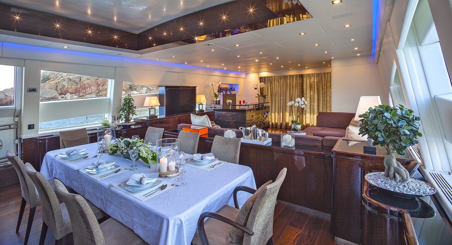 M/Y MY TOY yacht for charter indoor dining table