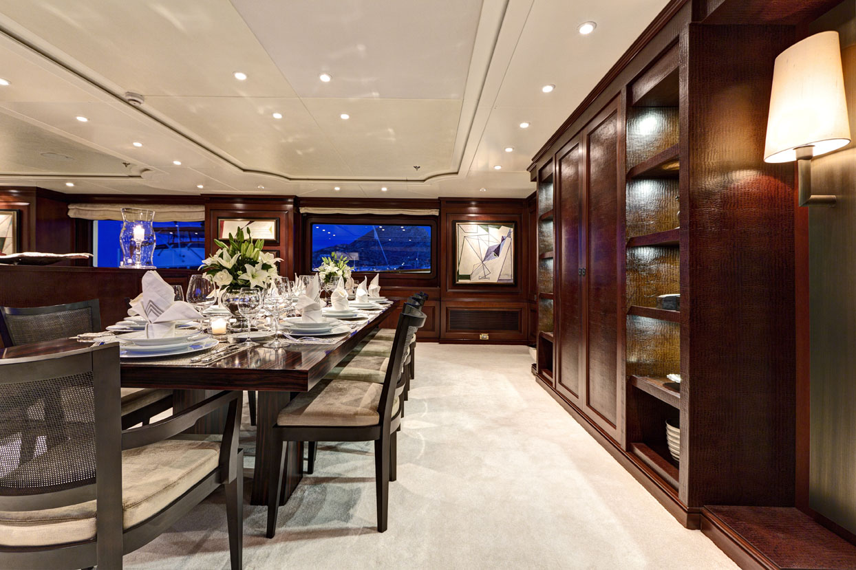 m/y azteca ii yacht for charter dining room