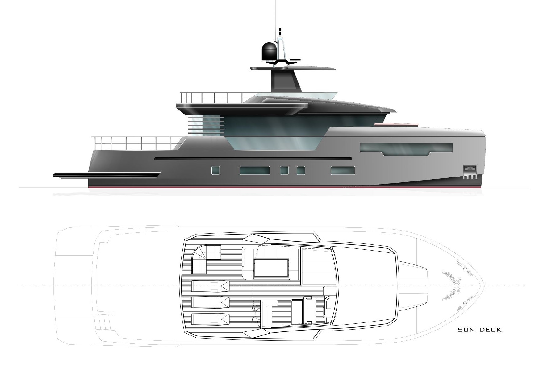 Profile Rendering of M/Y Fast Cruise 22 New Build Yacht for Sale