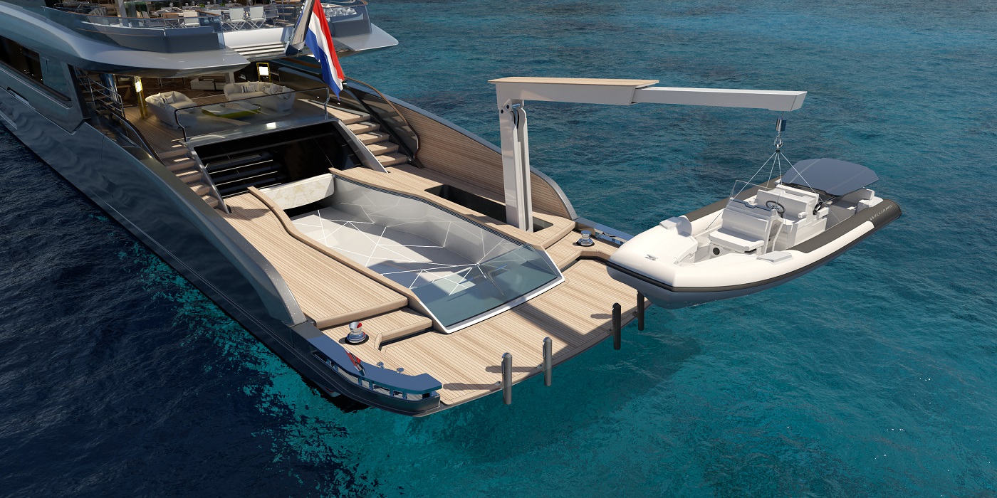 Project Phathom 80M yacht for sale - Aft deck Dinghy Lift - YACHTZOO