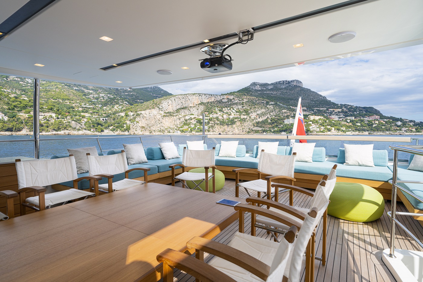 Outside dining and living room area Sosa SanLorenzo yacht for sale Yachtzoo