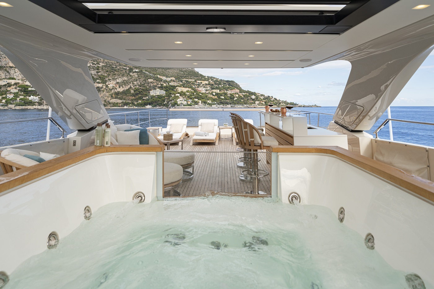 Outside area with Jacuzzi Sosa SanLorenzo yacht for sale Yachtzoo