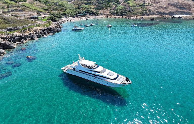 LAYAZULA aerial at anchor